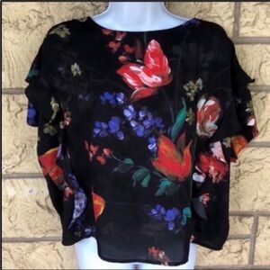 Express Floral Blouse Flow Sexy Black oversized Size XS Loose Fit Top